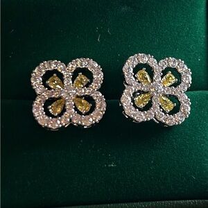 Elegant Silver and Yellow Floral Earrings